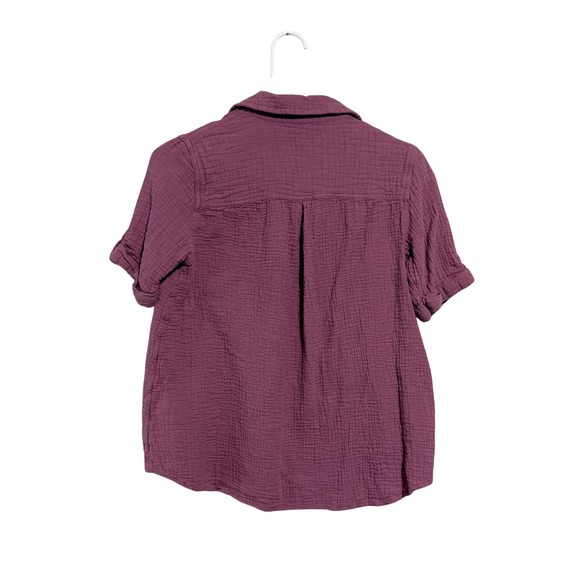 Maurices Womens XS Purple Double Gauze Cotton Button Down Short Sleeve Shirt - Picture 2 of 4